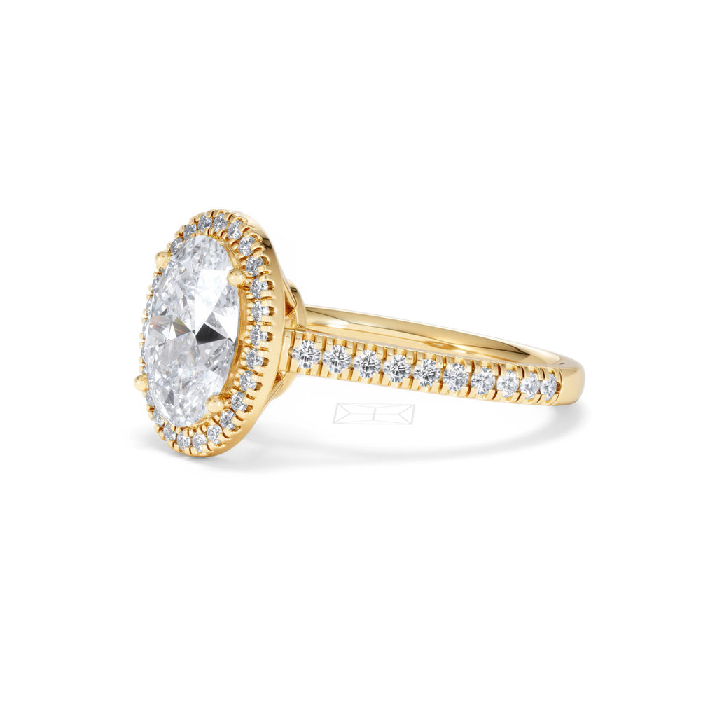 Georgina Lab Oval Diamond Halo Engagement Ring 18K Gold 2.55ct F/VS1