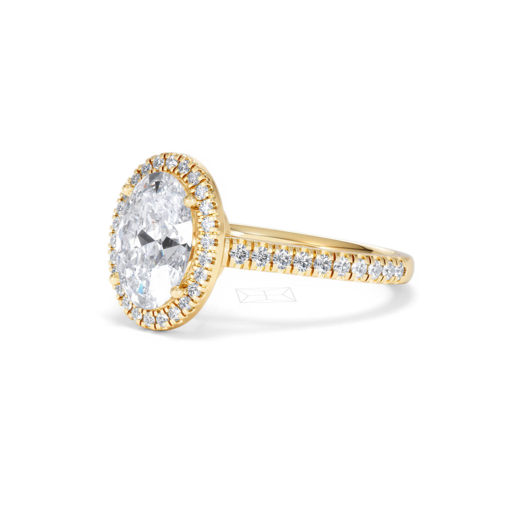 Georgina Lab Oval Diamond Halo Engagement Ring 18K Gold 2.55ct F/VS1