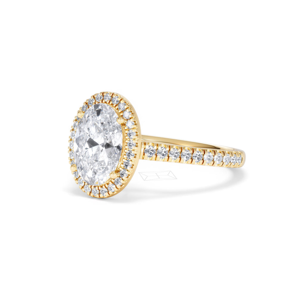 Georgina Lab Oval Diamond Halo Engagement Ring 18K Gold 2.55ct F/VS1