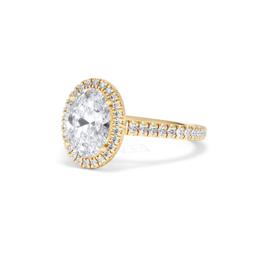 Georgina Lab Oval Diamond Halo Engagement Ring 18K Gold 2.55ct F/VS1