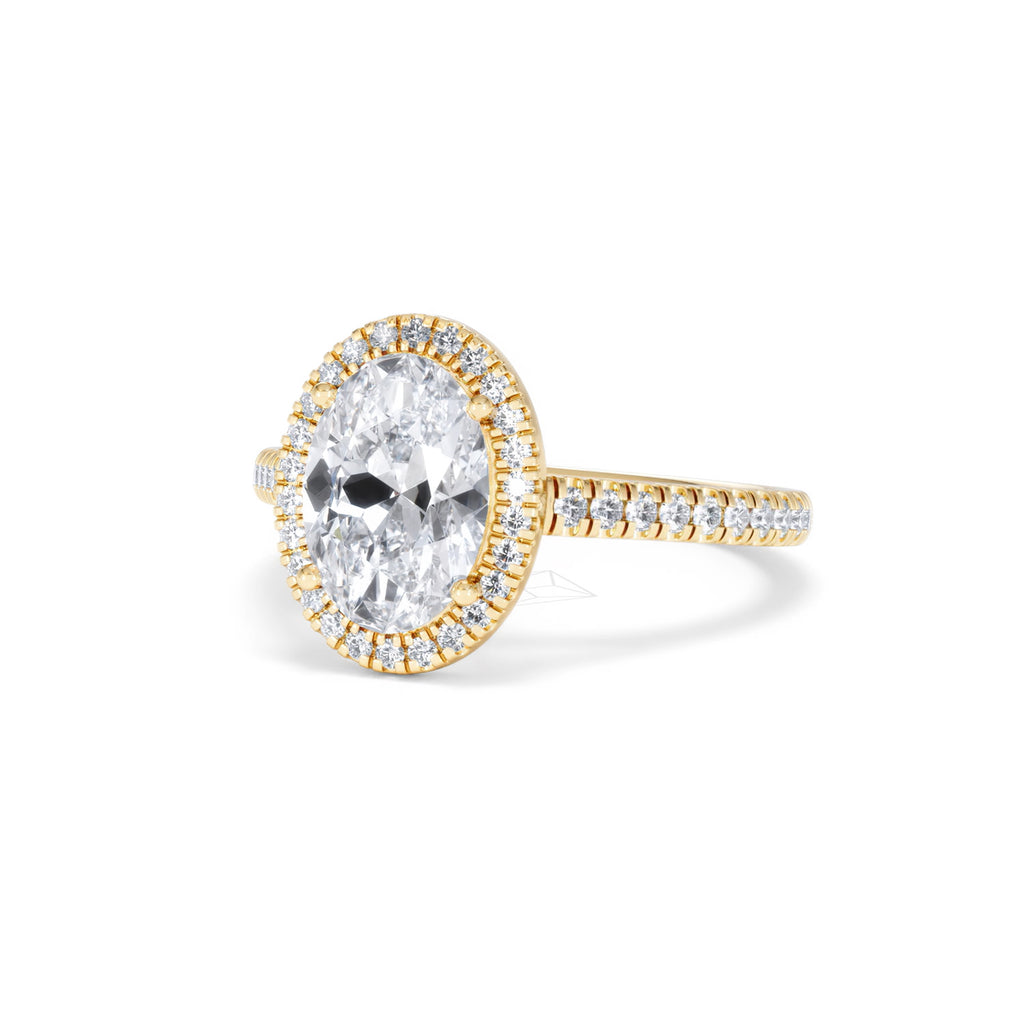 Georgina Lab Oval Diamond Halo Engagement Ring 18K Gold 2.55ct F/VS1