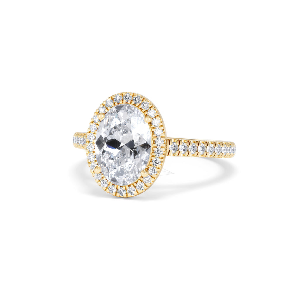 Georgina Lab Oval Diamond Halo Engagement Ring 18K Gold 2.55ct F/VS1