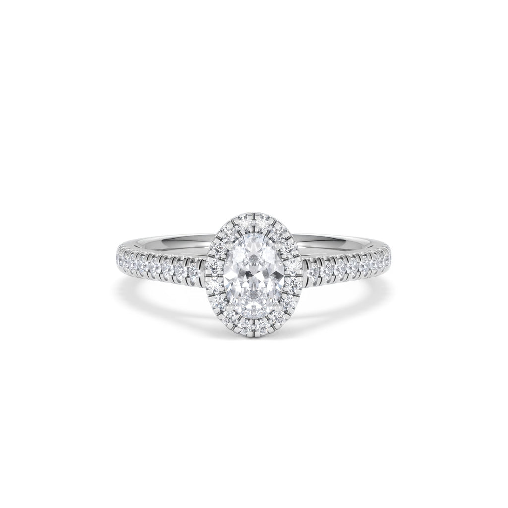 Georgina Lab Oval Diamond Halo Engagement Ring 18K White Gold 1.00ct F/VS1