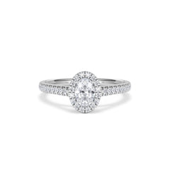 Georgina Lab Oval Diamond Halo Engagement Ring 18K White Gold 1.00ct F/VS1