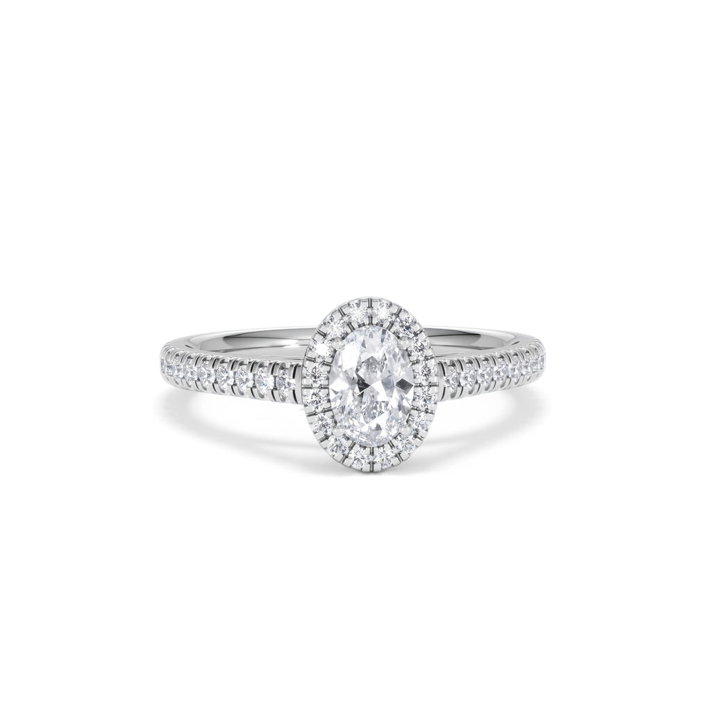 Georgina Lab Oval Diamond Halo Engagement Ring 18K White Gold 1.00ct F/VS1