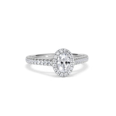 Georgina Lab Oval Diamond Halo Engagement Ring 18K White Gold 1.00ct F/VS1