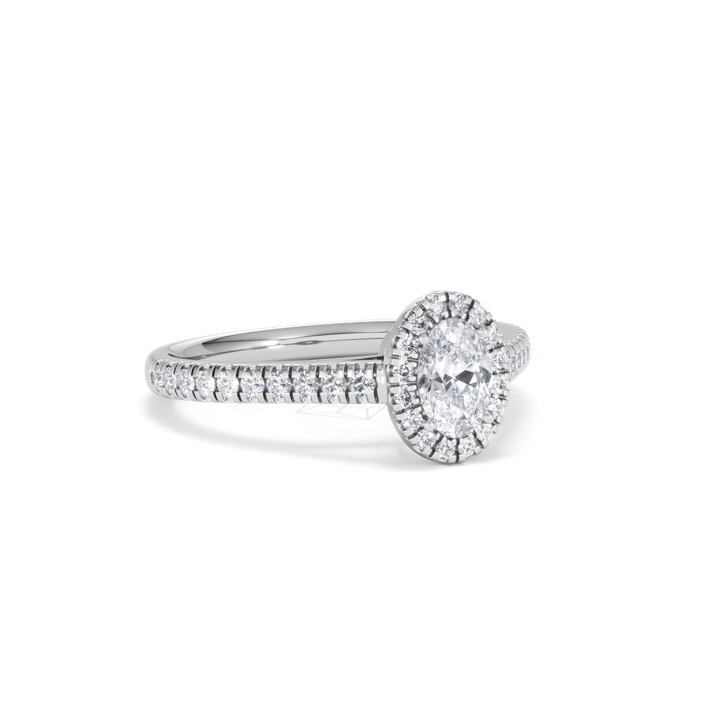 Georgina Lab Oval Diamond Halo Engagement Ring 18K White Gold 1.00ct F/VS1