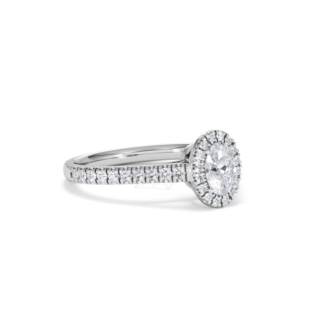 Georgina Lab Oval Diamond Halo Engagement Ring 18K White Gold 1.00ct F/VS1