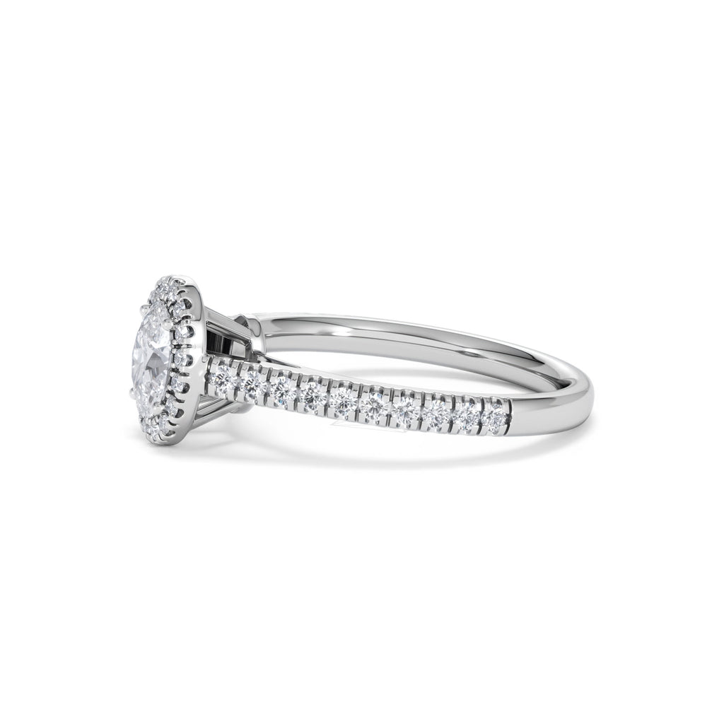 Georgina Lab Oval Diamond Halo Engagement Ring 18K White Gold 1.00ct F/VS1