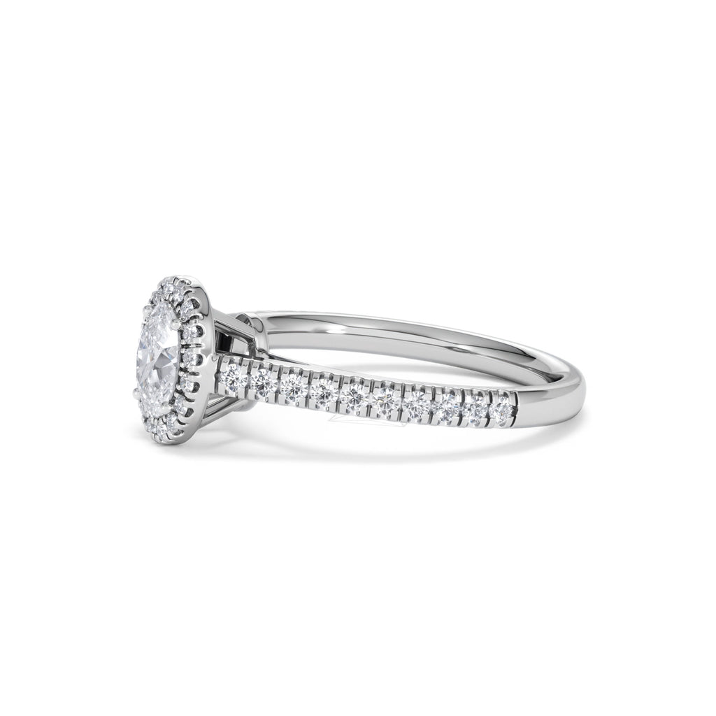 Georgina Lab Oval Diamond Halo Engagement Ring 18K White Gold 1.00ct F/VS1