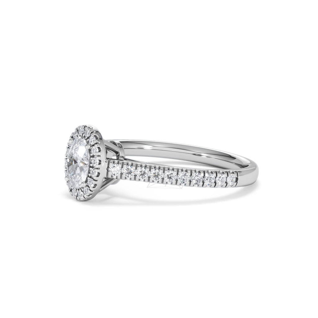 Georgina Lab Oval Diamond Halo Engagement Ring 18K White Gold 1.00ct F/VS1