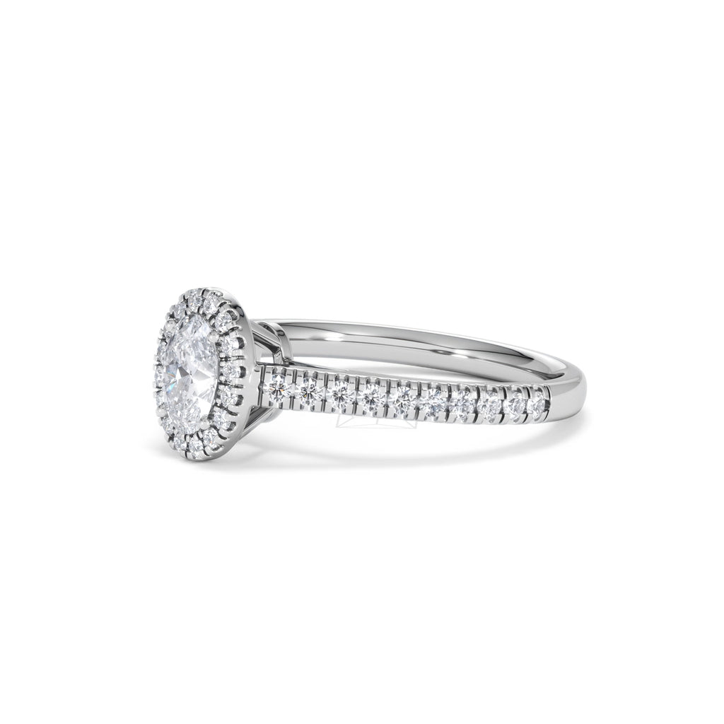 Georgina Lab Oval Diamond Halo Engagement Ring 18K White Gold 1.00ct F/VS1
