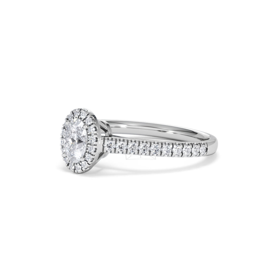 Georgina Lab Oval Diamond Halo Engagement Ring 18K White Gold 1.00ct F/VS1