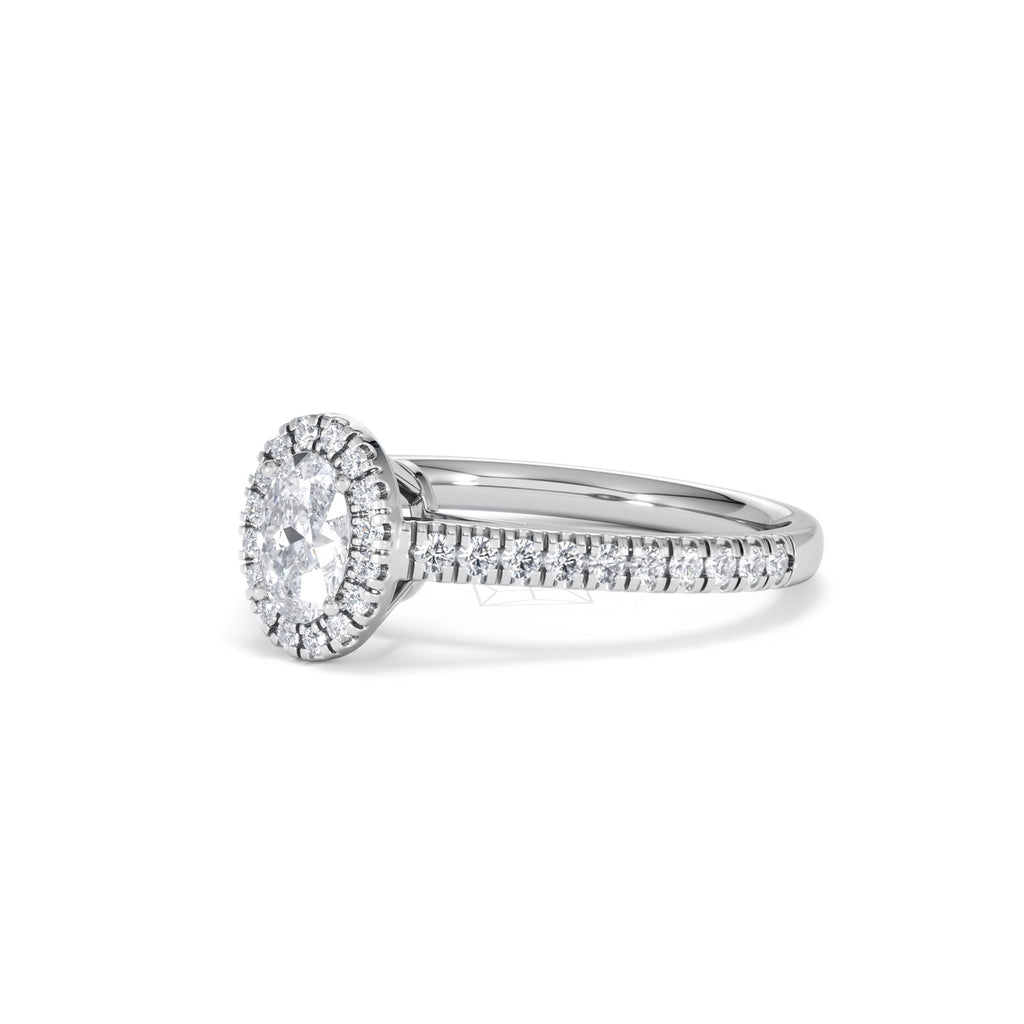 Georgina Lab Oval Diamond Halo Engagement Ring 18K White Gold 1.00ct F/VS1