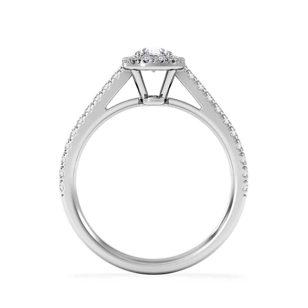 Georgina Lab Oval Diamond Halo Engagement Ring 18K White Gold 1.00ct F/VS1