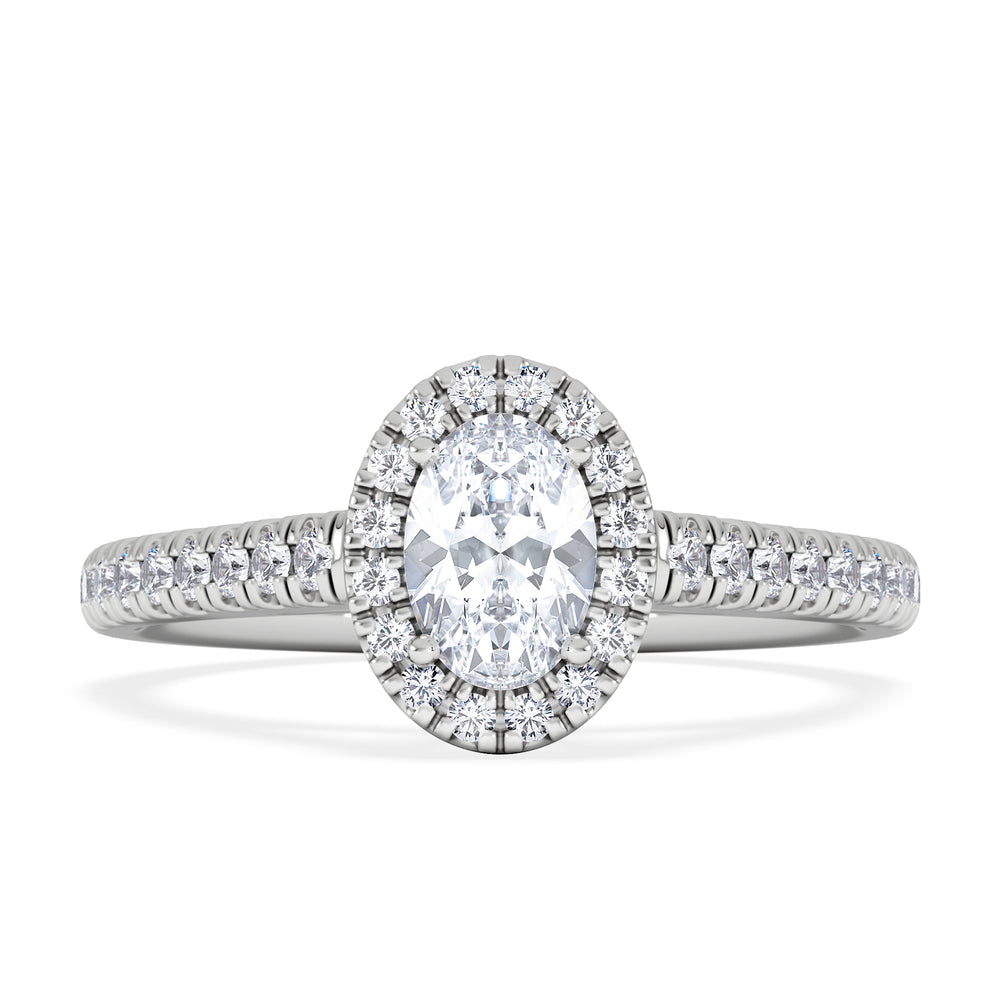 Georgina Lab Oval Diamond Halo Engagement Ring 18K White Gold 1.00ct F/VS1
