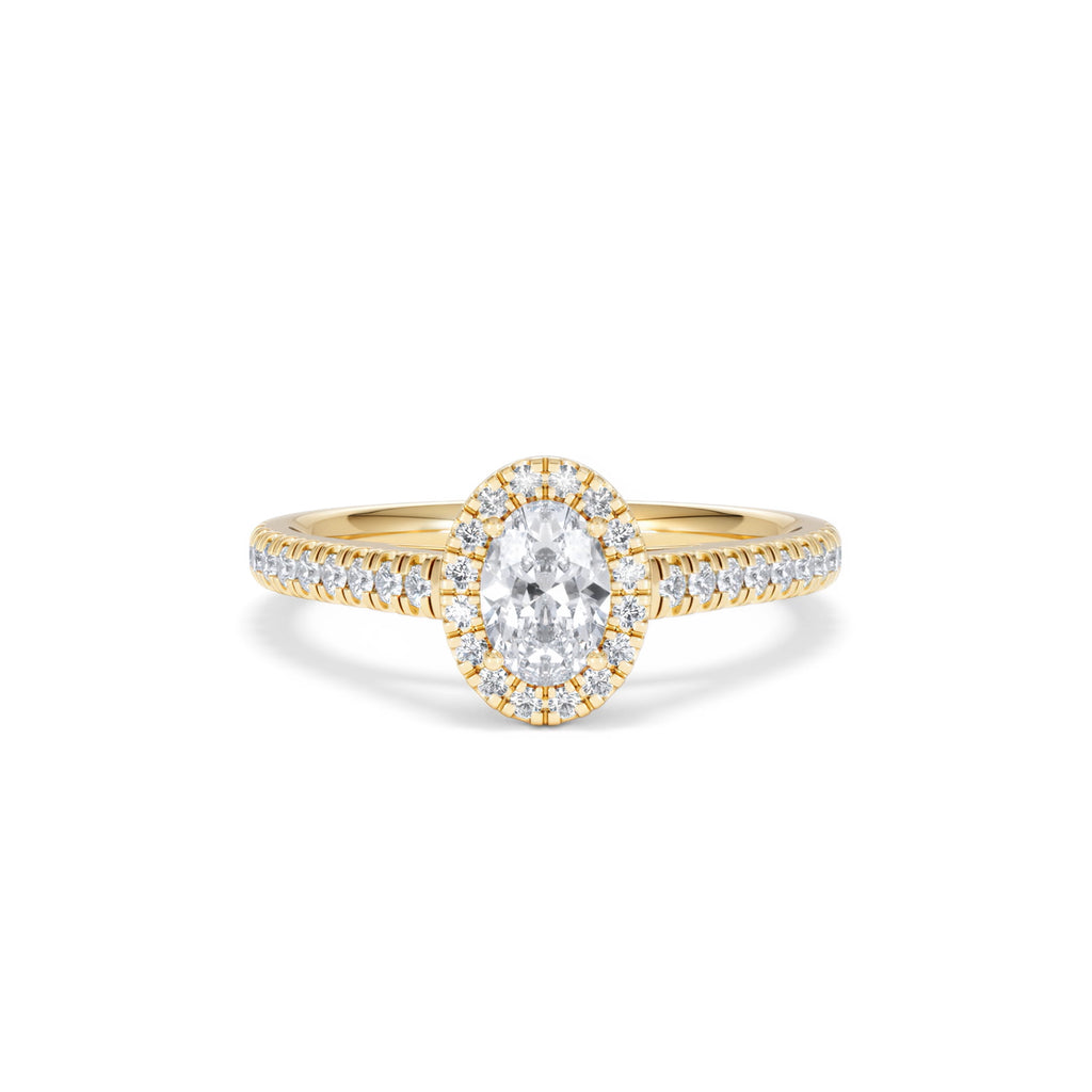 Georgina Lab Oval Diamond Halo Engagement Ring 18K Gold 1.00ct F/VS1