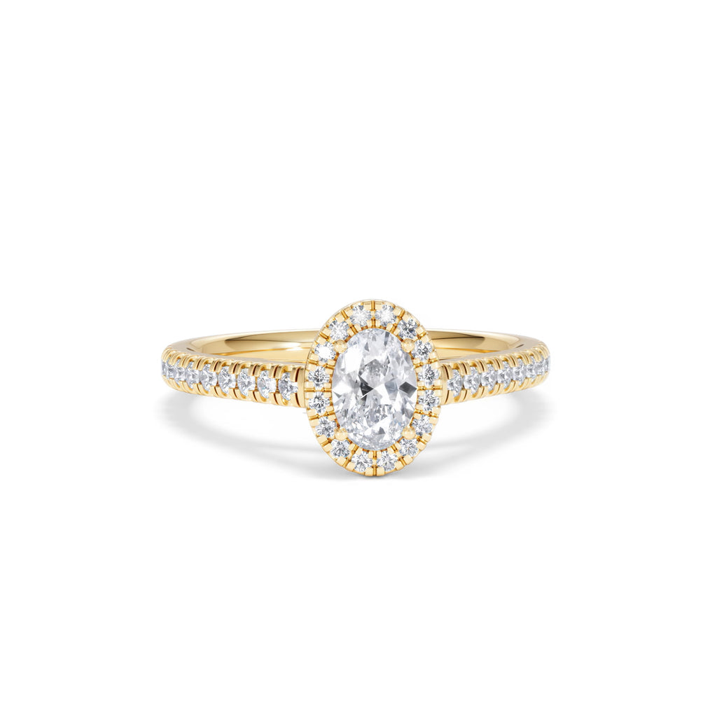 Georgina Lab Oval Diamond Halo Engagement Ring 18K Gold 1.00ct F/VS1