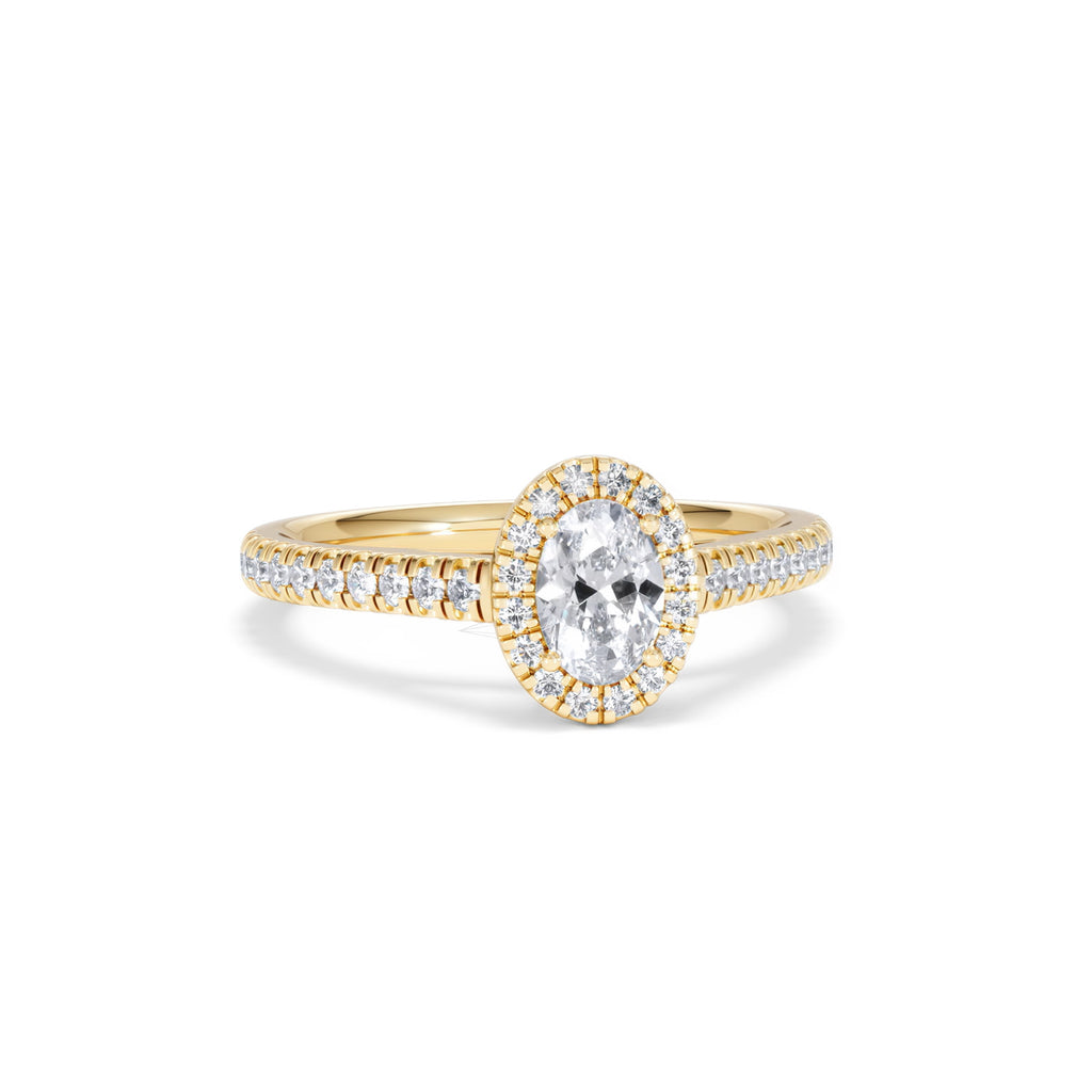 Georgina Lab Oval Diamond Halo Engagement Ring 18K Gold 1.00ct F/VS1