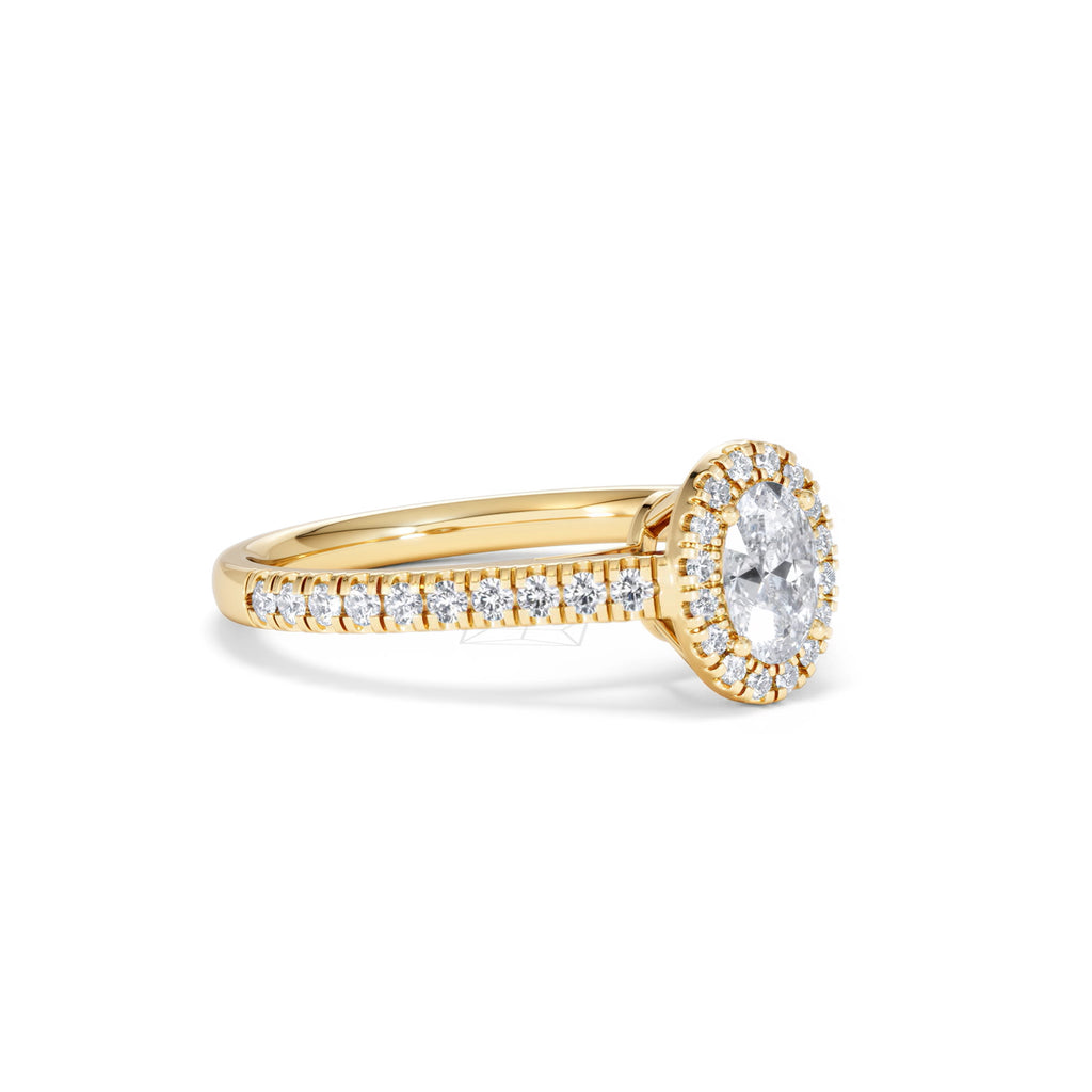 Georgina Lab Oval Diamond Halo Engagement Ring 18K Gold 1.00ct F/VS1