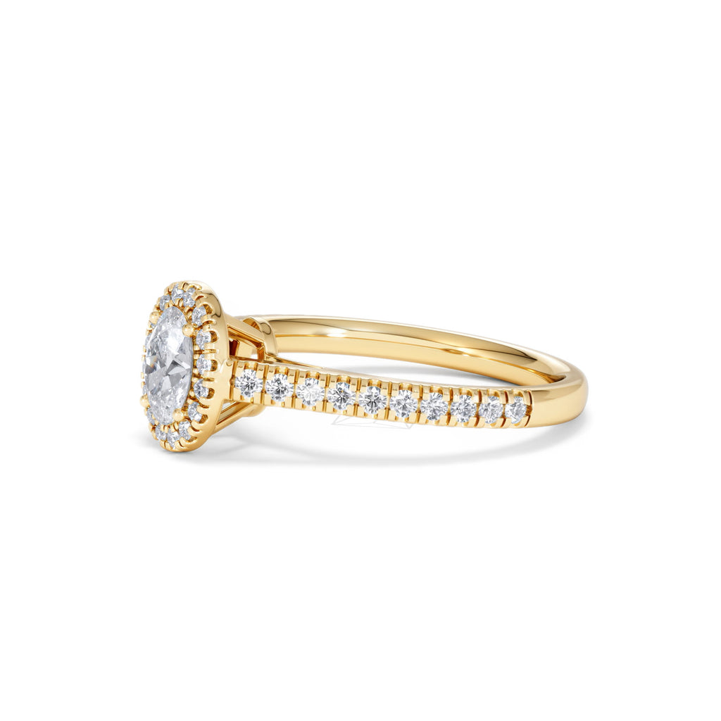 Georgina Lab Oval Diamond Halo Engagement Ring 18K Gold 1.00ct F/VS1