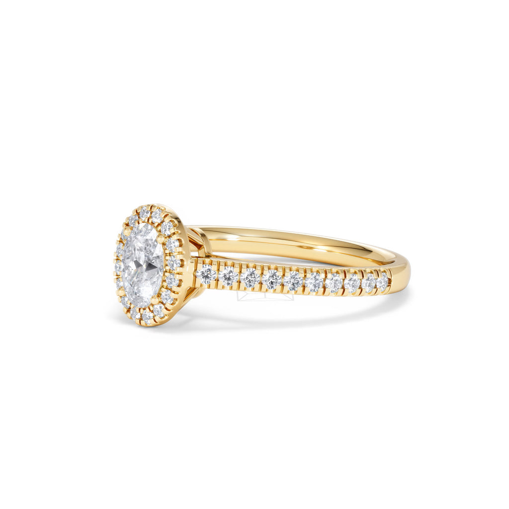 Georgina Lab Oval Diamond Halo Engagement Ring 18K Gold 1.00ct F/VS1