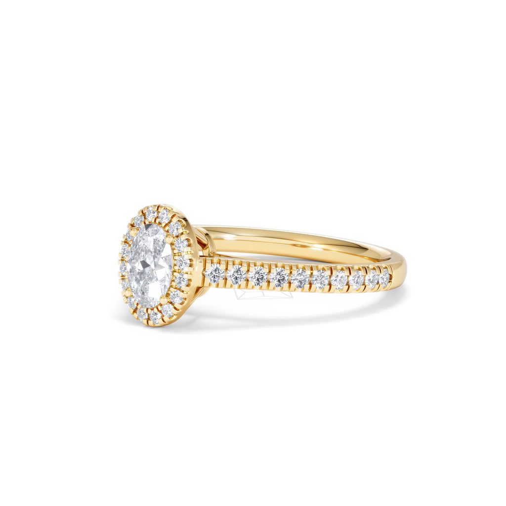 Georgina Lab Oval Diamond Halo Engagement Ring 18K Gold 1.00ct F/VS1