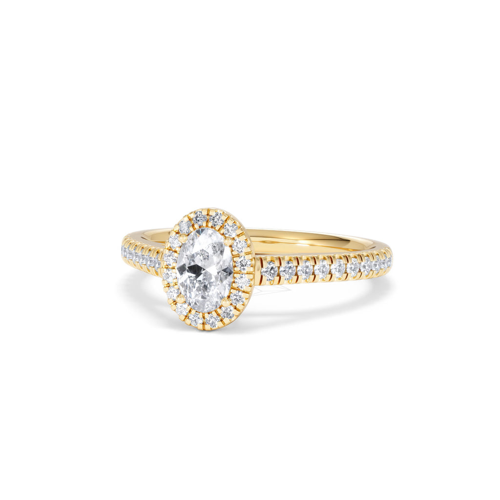 Georgina Lab Oval Diamond Halo Engagement Ring 18K Gold 1.00ct F/VS1