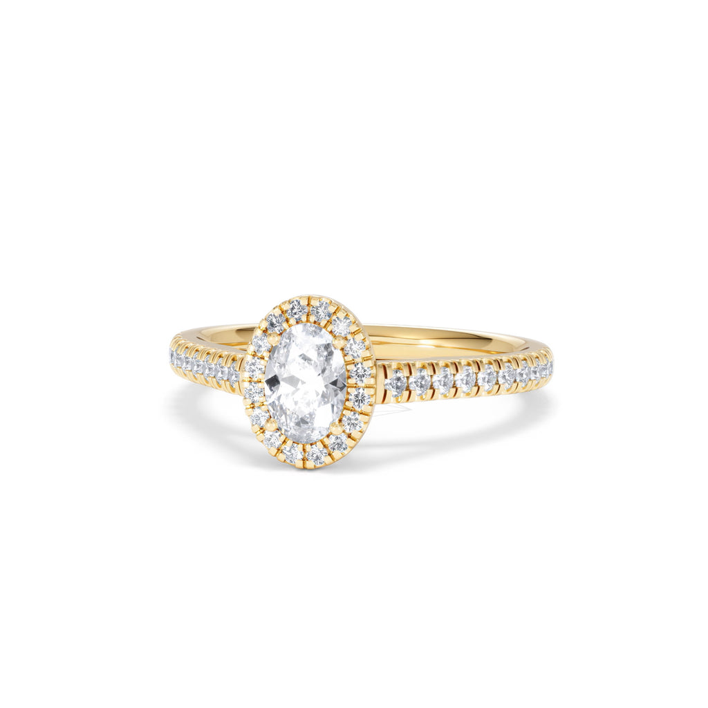 Georgina Lab Oval Diamond Halo Engagement Ring 18K Gold 1.00ct F/VS1