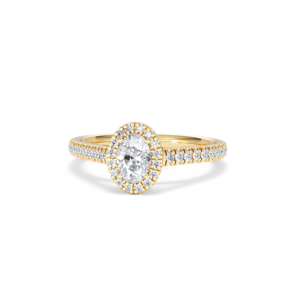 Georgina Lab Oval Diamond Halo Engagement Ring 18K Gold 1.00ct F/VS1