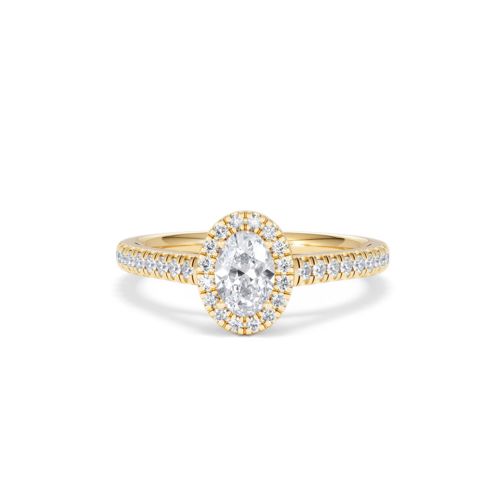 Georgina Lab Oval Diamond Halo Engagement Ring 18K Gold 1.00ct F/VS1