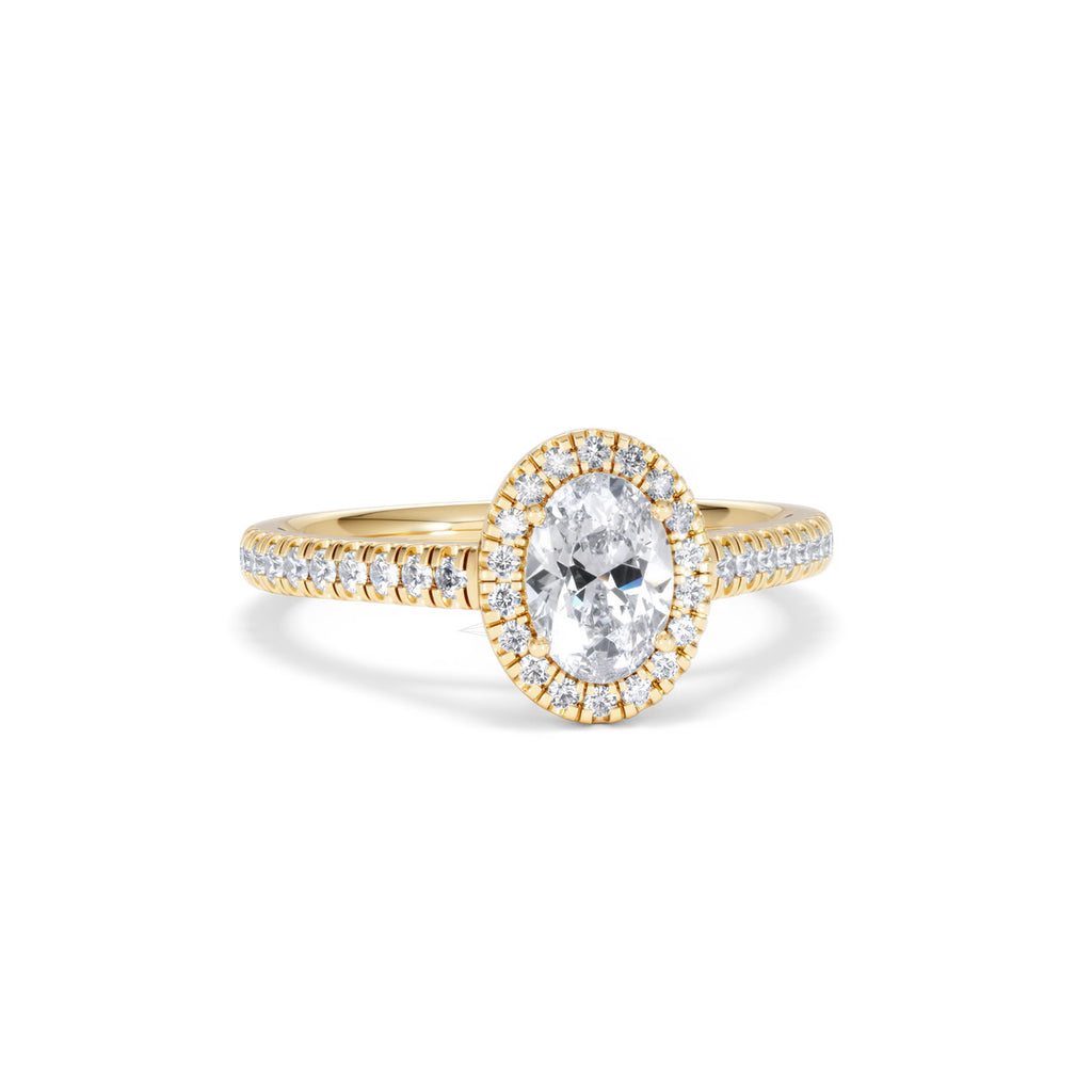 Georgina GIA Oval Diamond Halo Engagement Ring 18K Gold 1.30ct G/Vs