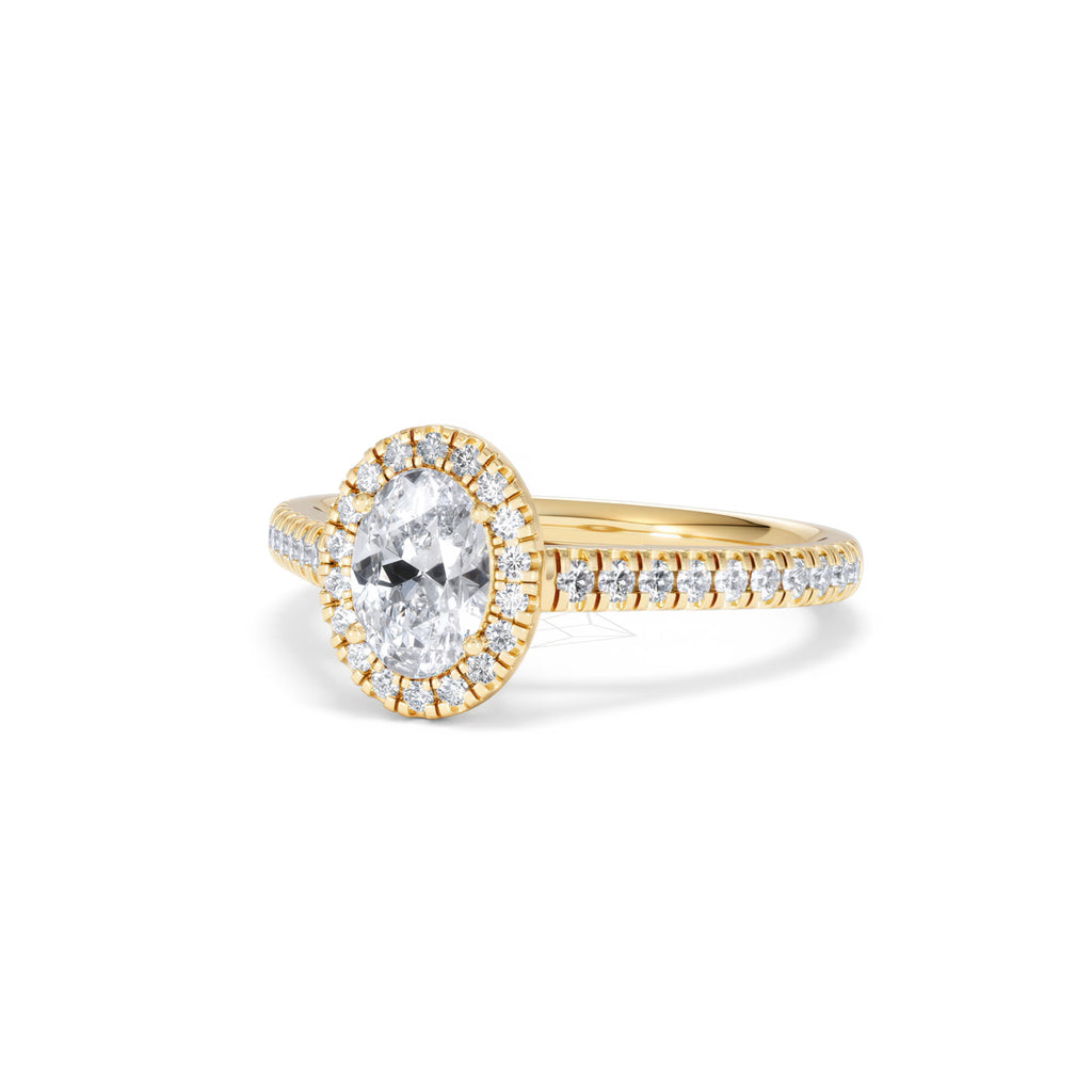 Georgina GIA Oval Diamond Halo Engagement Ring 18K Gold 1.30ct G/Vs