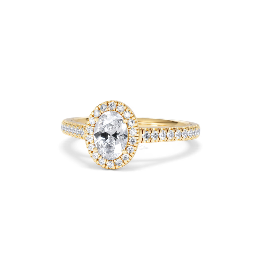 Georgina GIA Oval Diamond Halo Engagement Ring 18K Gold 1.30ct G/Vs