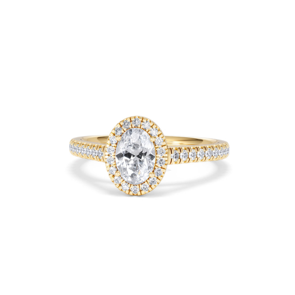 Georgina GIA Oval Diamond Halo Engagement Ring 18K Gold 1.30ct G/Vs