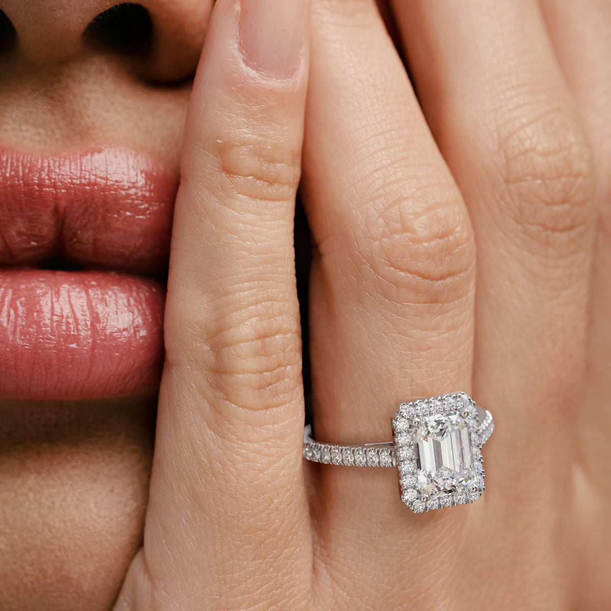 Annabelle Lab Diamond Halo Engagement Ring 18K White Gold 2.75ct F/VS1