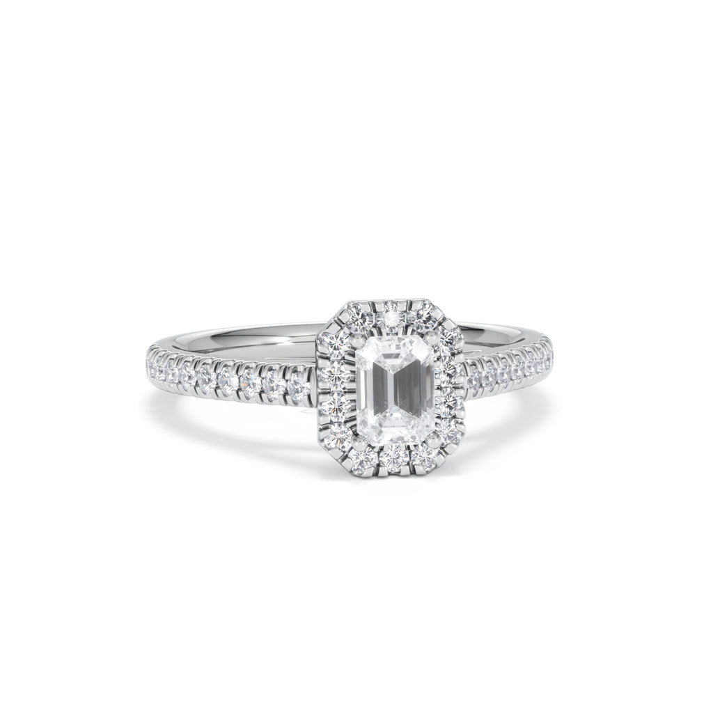 Annabelle Lab Diamond Halo Engagement Ring 18K White Gold 1ct F/VS1