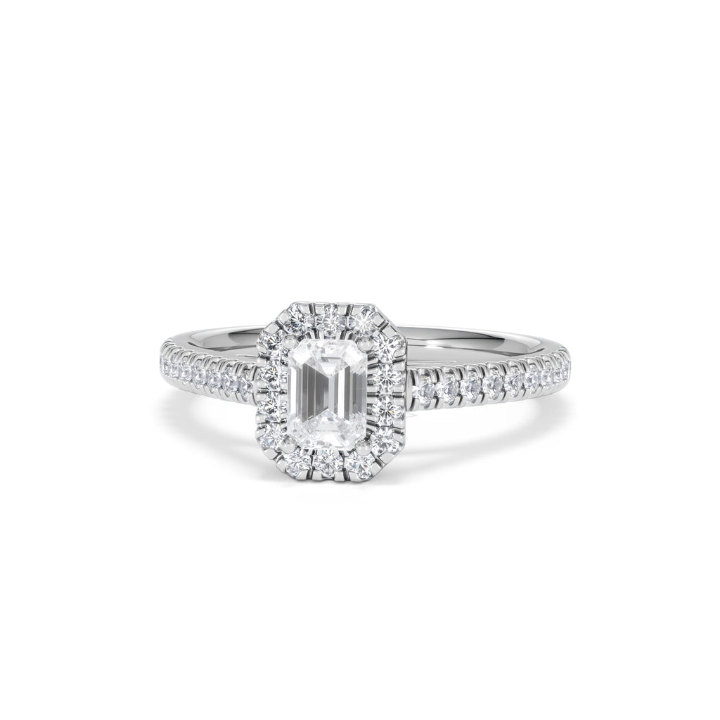 Annabelle Lab Diamond Halo Engagement Ring 18K White Gold 1ct F/VS1