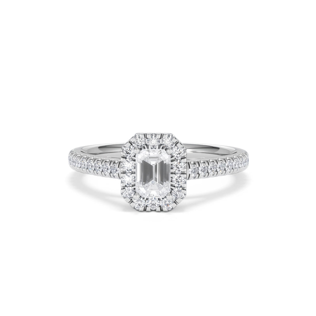 Annabelle Lab Diamond Halo Engagement Ring 18K White Gold 1ct F/VS1