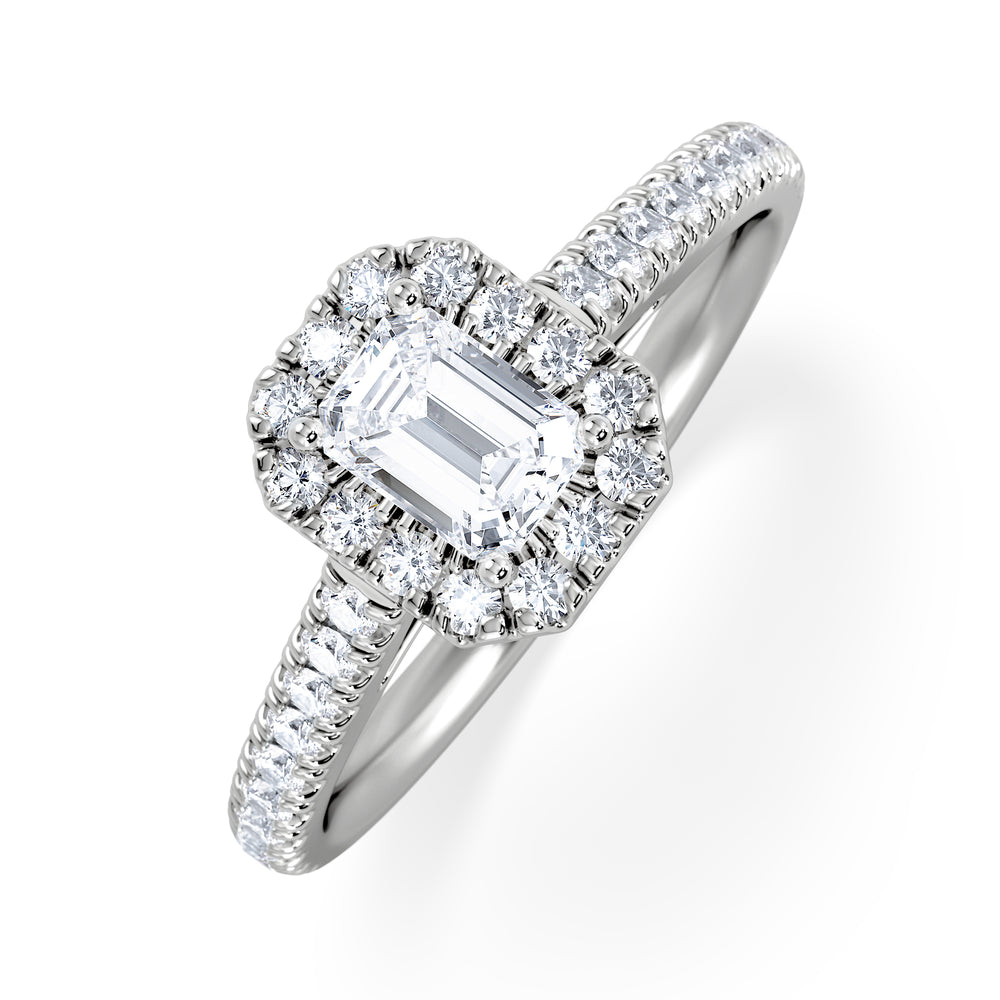 Annabelle Lab Diamond Halo Engagement Ring 18K White Gold 1ct F/VS1