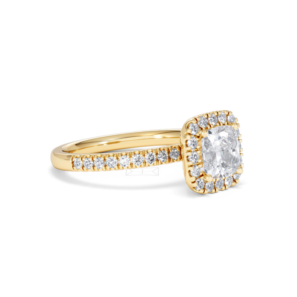 Beatrice GIA Diamond Halo Engagement Ring in 18K Gold 1.65ct G/SI2