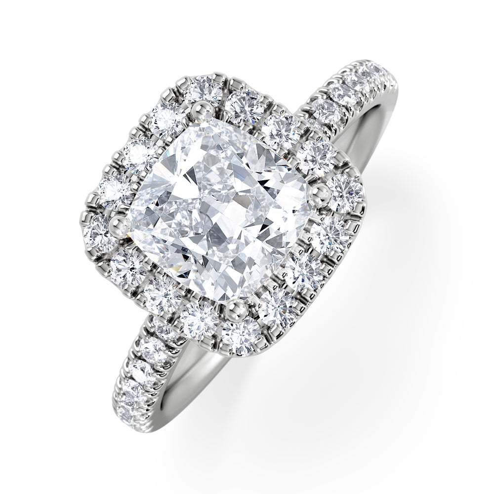 2.05ct Beatrice Lab Diamond Halo Engagement Ring 18K White Gold F/VS1