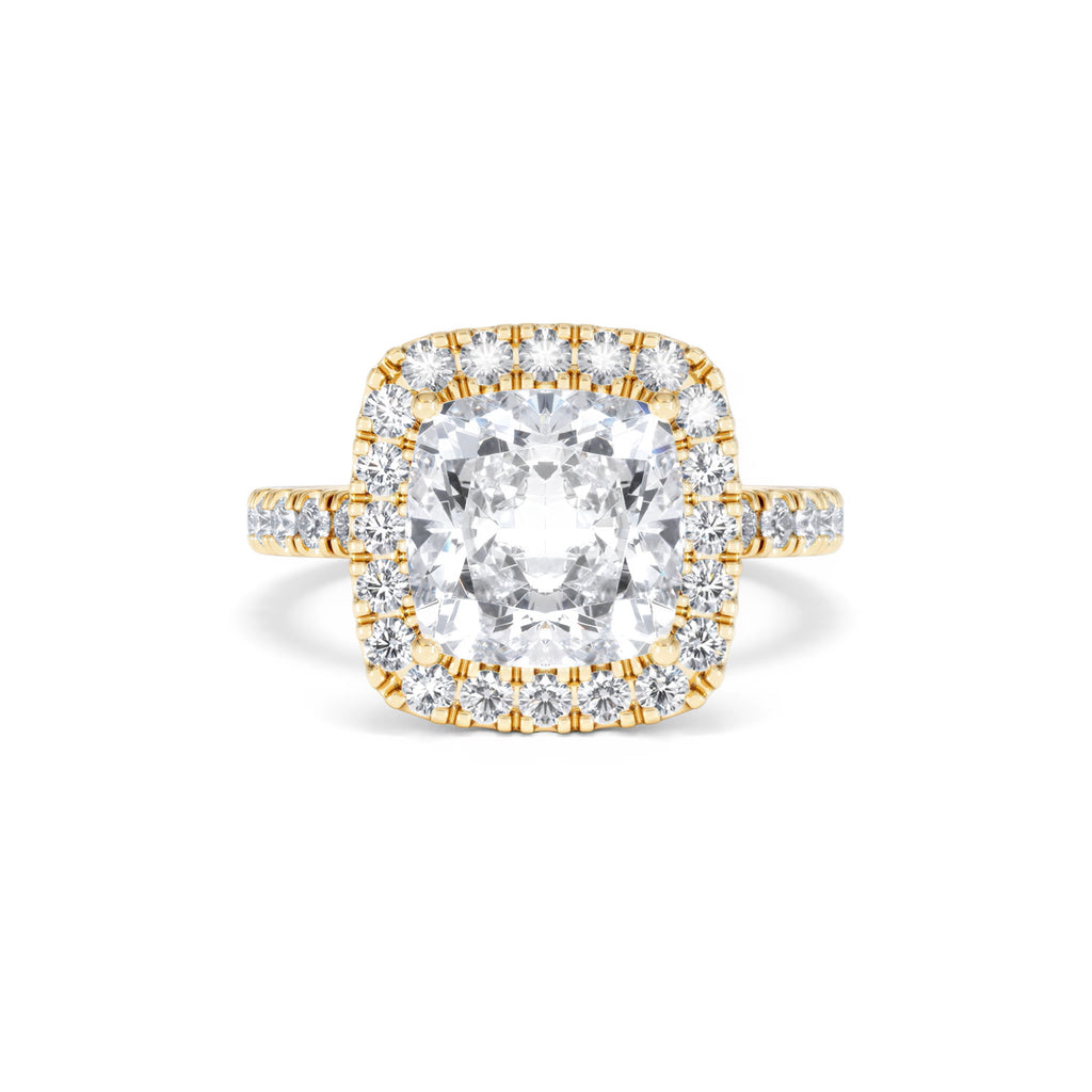 Beatrice 3.55ct Lab Diamond Cushion Cut Engagement Ring in 18K Yellow Gold G/VS1