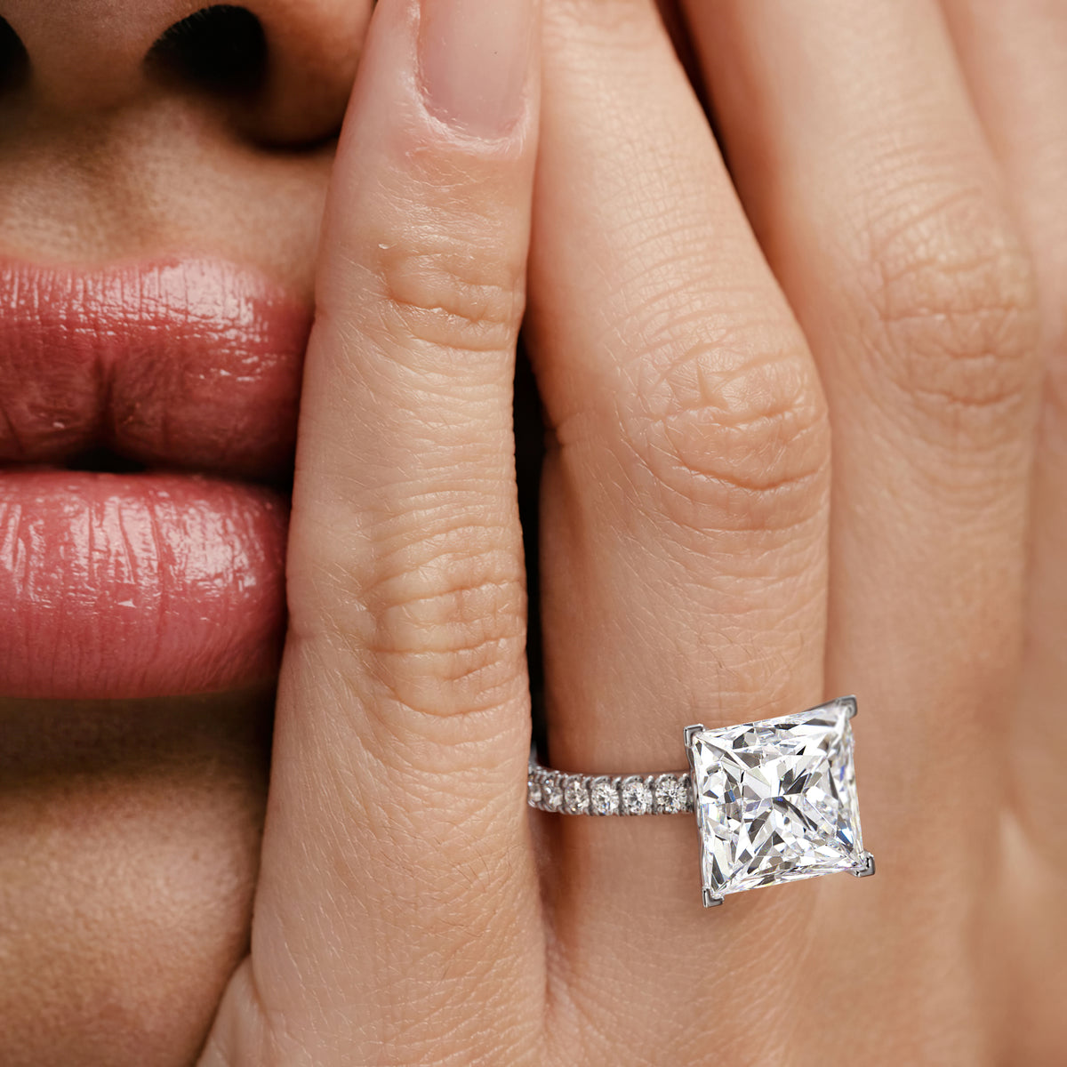 Katerina 5.55ct Lab Diamond Princess Cut Engagement Ring in 18K White Gold G/VS1