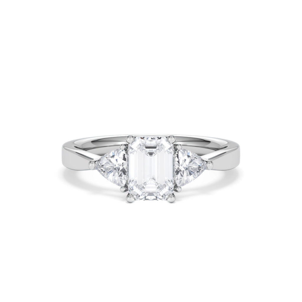 Aurora Lab Diamond Emerald Cut and Trillion 1.70ct Ring in 18K White Gold F/VS1