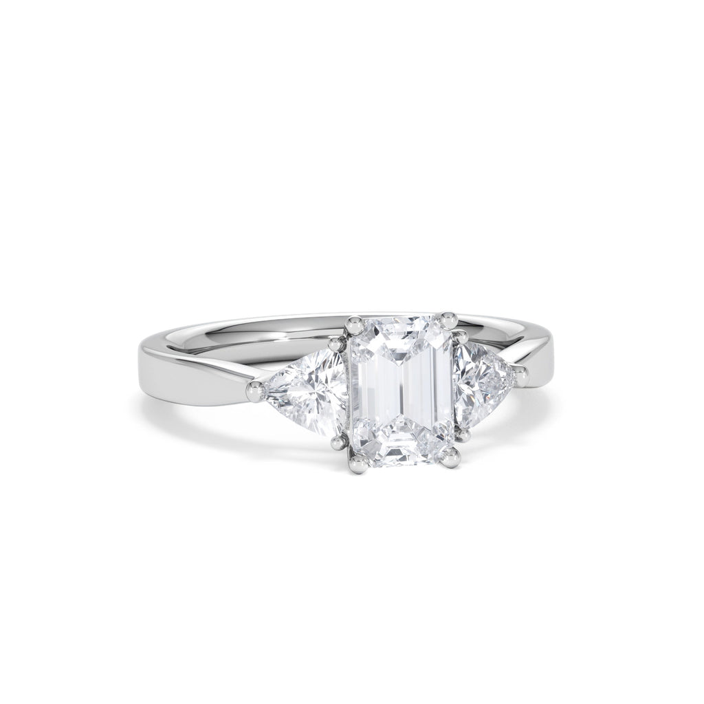 Aurora Lab Diamond Emerald Cut and Trillion 1.70ct Ring in 18K White Gold F/VS1