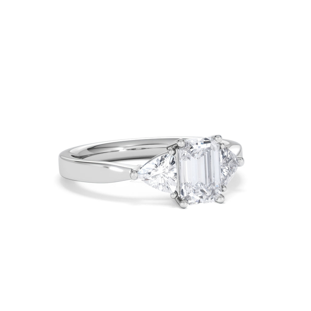 Aurora Lab Diamond Emerald Cut and Trillion 1.70ct Ring in 18K White Gold F/VS1