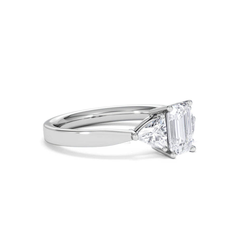 Aurora Lab Diamond Emerald Cut and Trillion 1.70ct Ring in 18K White Gold F/VS1