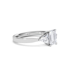 Aurora Lab Diamond Emerald Cut and Trillion 1.70ct Ring in 18K White Gold F/VS1