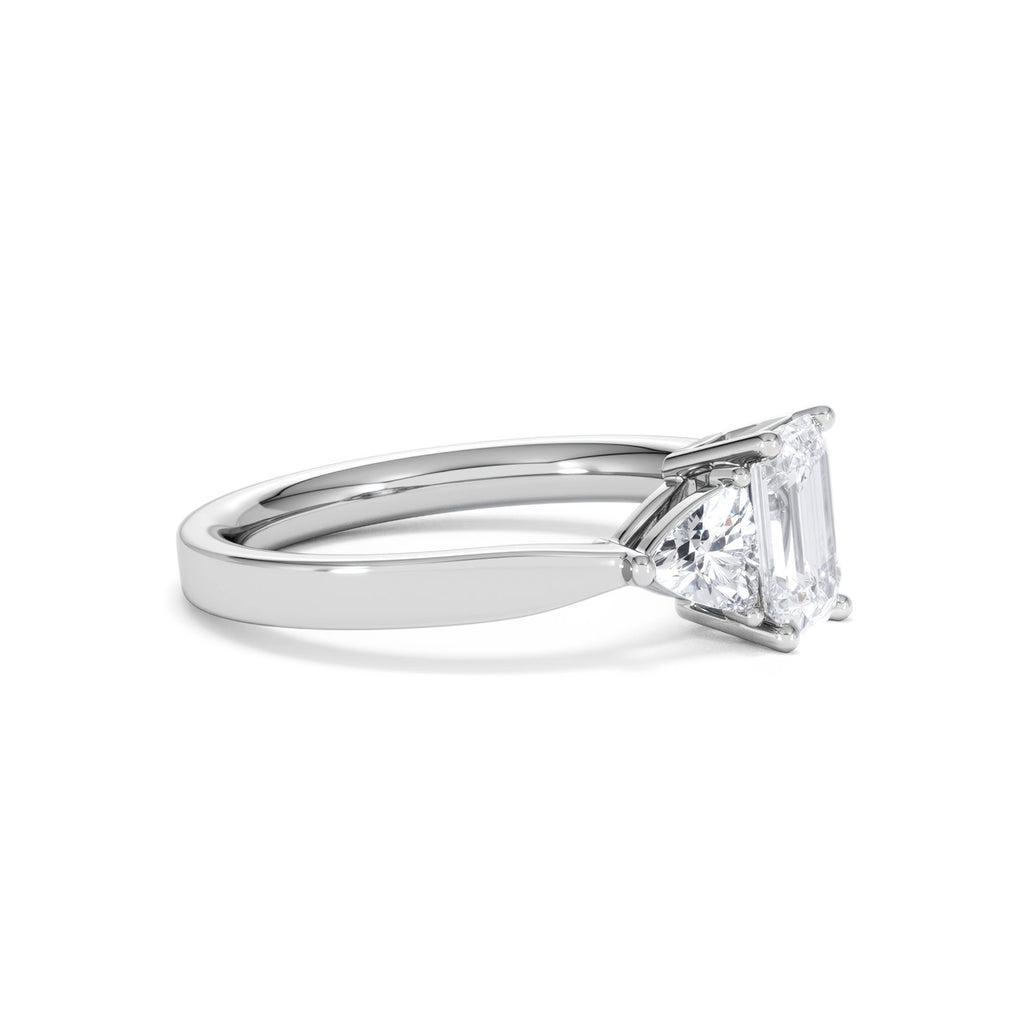 Aurora Lab Diamond Emerald Cut and Trillion 1.70ct Ring in 18K White Gold F/VS1